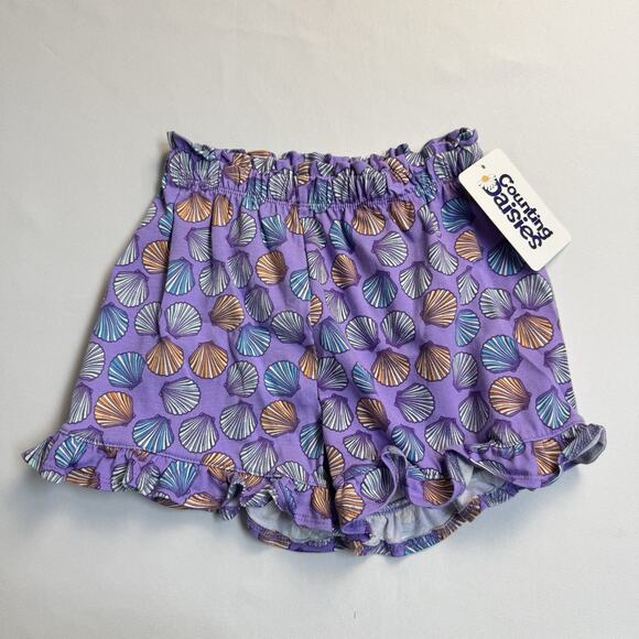 Counting Daisies Girl's 2-Piece Ruffled Top & Short Set Size 6X Lilac Sea Shell - Picture 3 of 7